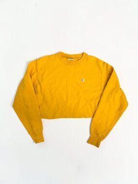 Champion Reverse Weave Cropped Sweatshirt Yellow Crewneck Pullover Size M